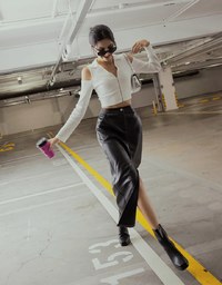 Front Slit Faux Leather Maxi Skirt