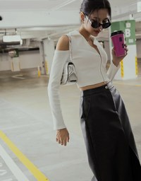 Front Slit Faux Leather Maxi Skirt