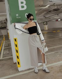 Cotton Drawstring Front Slit Maxi Skirt