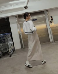 Cotton Drawstring Front Slit Maxi Skirt