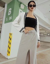 Cotton Drawstring Front Slit Maxi Skirt
