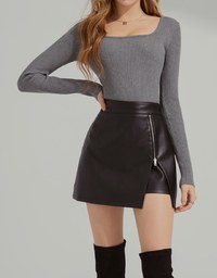 Faux Leather Zipper Slit Skirt