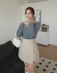 Faux Leather Zipper Slit Skirt
