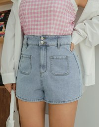Cinched Waist High Waisted Denim Jeans Shorts