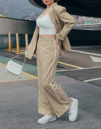 Double Line Slim Fit Suit Wide Pants