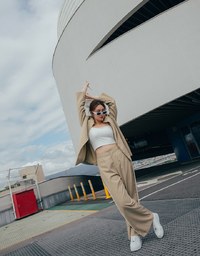 Double Line Slim Fit Suit Wide Pants