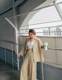 Double Line Slim Fit Suit Wide Pants
