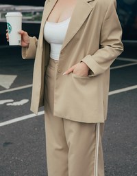 Double Line Slim Fit Suit Wide Pants