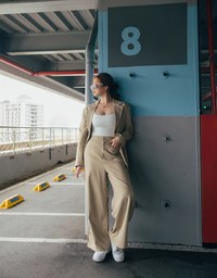 Double Line Slim Fit Suit Wide Pants
