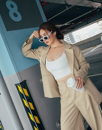 Double Line Slim Fit Suit Wide Pants