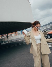 Double Line Slim Fit Suit Wide Pants
