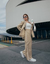 Double Line Slim Fit Suit Wide Pants