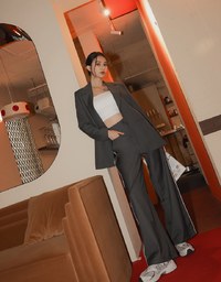 Double Line Slim Fit Suit Wide Pants