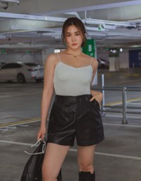 Single Button Faux Leather Wide Hem Shorts