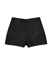 Single Button Faux Leather Wide Hem Shorts
