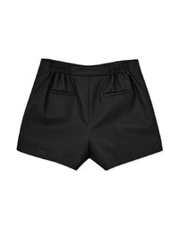Single Button Faux Leather Wide Hem Shorts