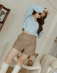 Single Button Faux Leather Wide Hem Shorts