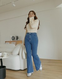 Solid Color Distressed Hem Flare Jeans