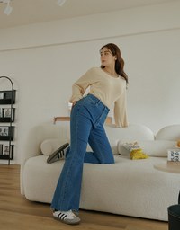 Solid Color Distressed Hem Flare Jeans
