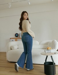 Solid Color Distressed Hem Flare Jeans