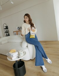 Solid Color Distressed Hem Flare Jeans