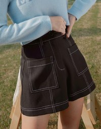 【MEIGO's Design】High Waisted Stitched Double Pocket Shorts