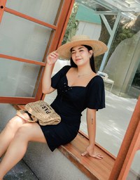 Peach Heart Neck Tie Mini Dress