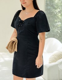 Peach Heart Neck Tie Mini Dress