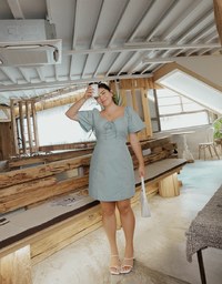 Peach Heart Neck Tie Mini Dress