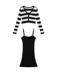 Two-Piece Wide Striped Knit Mini Dress