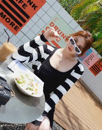 Two-Piece Wide Striped Knit Mini Dress