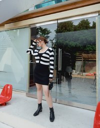 Two-Piece Wide Striped Knit Mini Dress