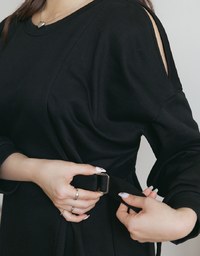 Hollow Shoulder Side Button Cottom Mini Dress