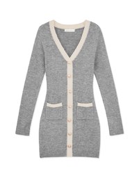 V-Neck Buttoned Knit Mini Dress