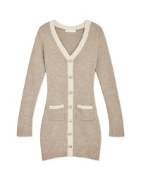 V-Neck Buttoned Knit Mini Dress