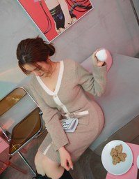 V-Neck Buttoned Knit Mini Dress
