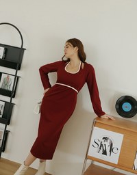 Halter Neck Hollow Knit Maxi Dress