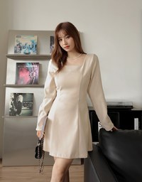 Elegant Square Neck Umbrella Hem Mini Dress