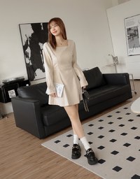 Elegant Square Neck Umbrella Hem Mini Dress