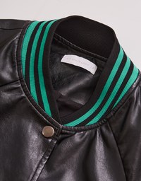 【SHIUAN'S DESIGN】Oversize Faux Leather Baseball Blazer Jacket