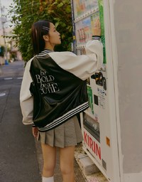 【SHIUAN'S DESIGN】Oversize Faux Leather Baseball Blazer Jacket