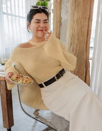 Off Shoulder Knit Long Sleeved Top
