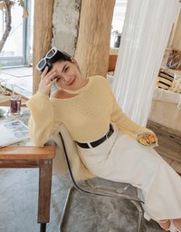 Off Shoulder Knit Long Sleeved Top