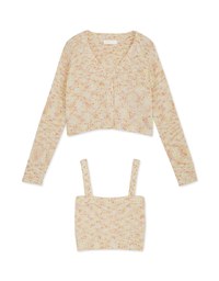 Mixed Color Fur Balls And Button Two-Piece Knit Top