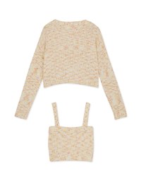 Mixed Color Fur Balls And Button Two-Piece Knit Top