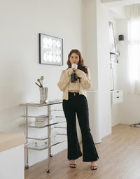 Mixed Color Fur Balls And Button Two-Piece Knit Top