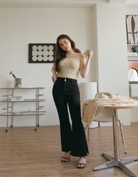 Mixed Color Fur Balls And Button Two-Piece Knit Top