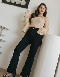 Mixed Color Fur Balls And Button Two-Piece Knit Top