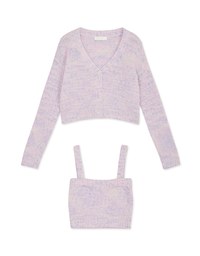 Mixed Color Fur Balls And Button Two-Piece Knit Top
