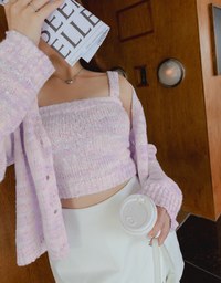 Mixed Color Fur Balls And Button Two-Piece Knit Top